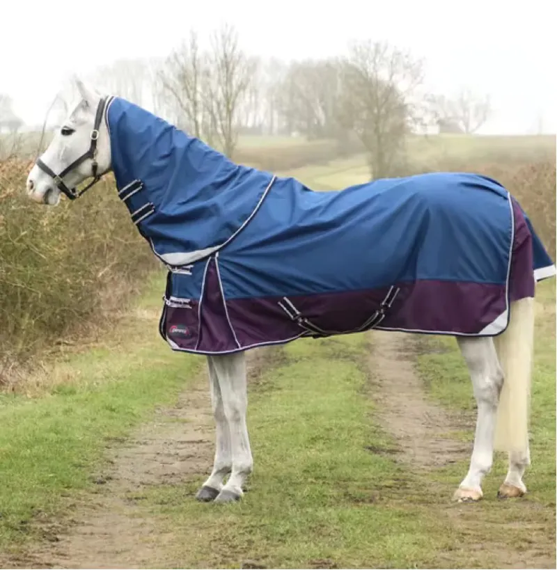 DefenceX System 0g Turnout Rug with Detachable Neck Cover - Navy/Purple